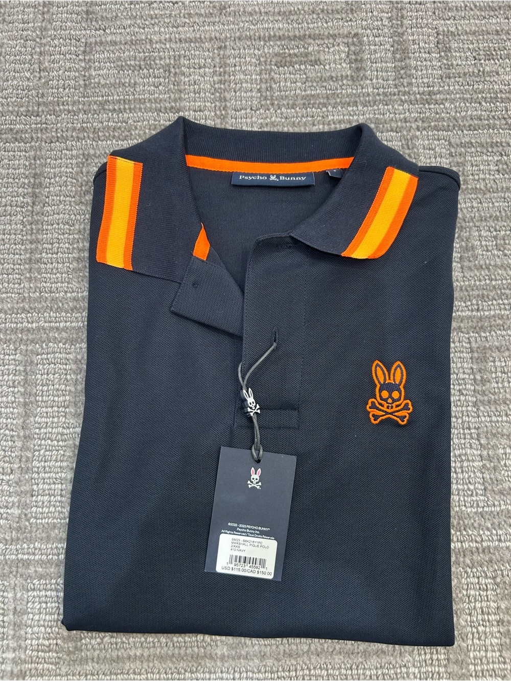 Psycho Bunny Blue  Polo with Orange Stripe Accents